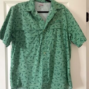 Izod Green Short-Sleeve Button-Down Shirt with Fishing Lure Print